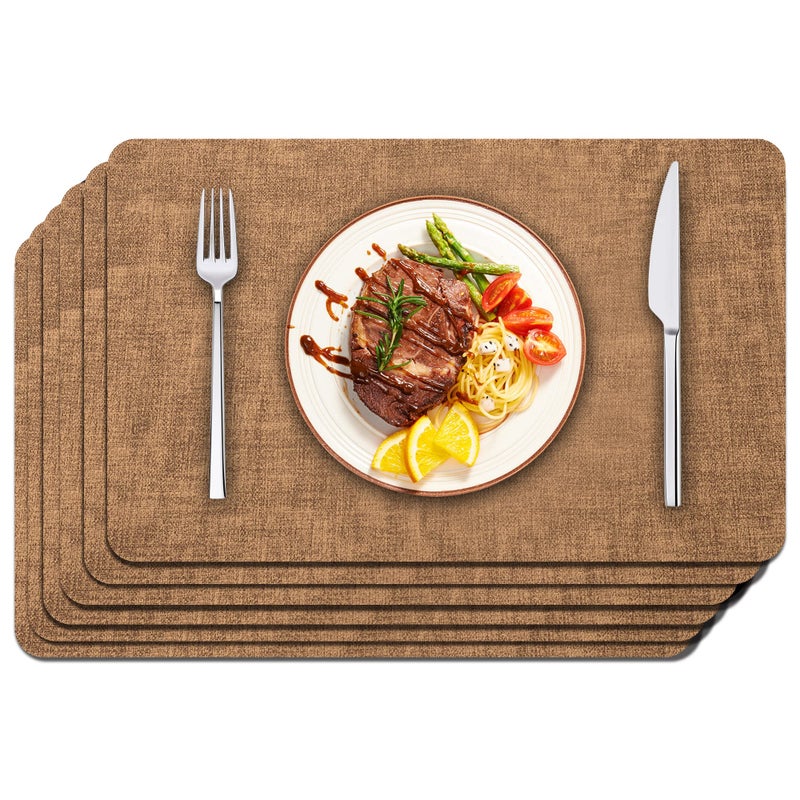 Maxpearl Faux Leather Placemats Set of 6  Waterproof  Wipe Clean  Heat Resistant  Anti Slip Dining Table Place Mats Suitable for Indoor  Outdoor Use 1712 Brown