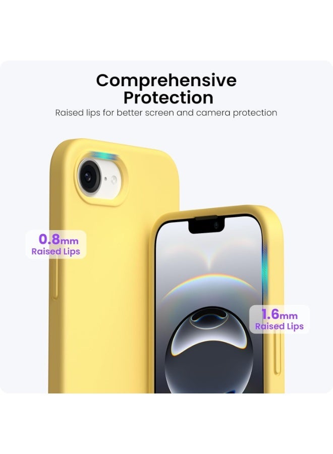 جراب متوافق مع iPhone 16e مقاس 6.1 بوصة (2025)، جراب هاتف من السيليكون السائل بثلاث طبقات مغطى بالكامل بجل ناعم من المطاط، غطاء واقٍ مقاوم للصدمات مع بطانة من الألياف الدقيقة المضادة للخدش - (أصفر) - Image 3