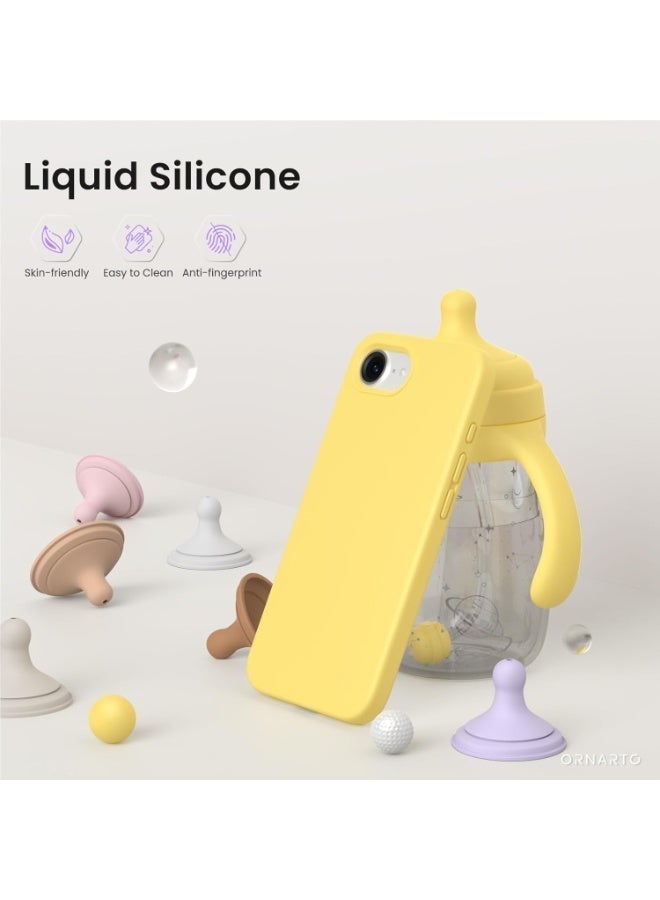جراب متوافق مع iPhone 16e مقاس 6.1 بوصة (2025)، جراب هاتف من السيليكون السائل بثلاث طبقات مغطى بالكامل بجل ناعم من المطاط، غطاء واقٍ مقاوم للصدمات مع بطانة من الألياف الدقيقة المضادة للخدش - (أصفر) - Image 2