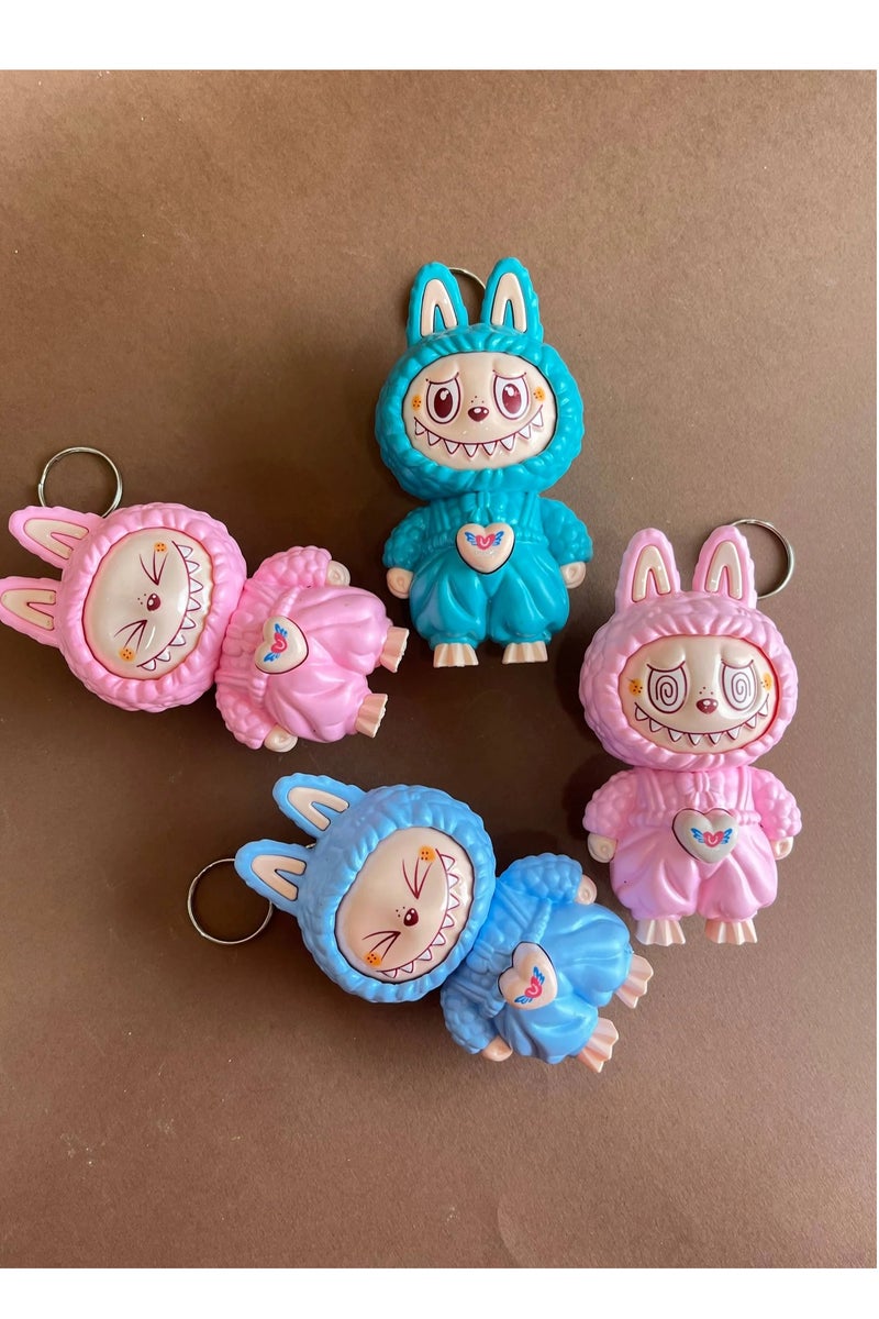 قلادة دمية لابوبو المتغيرة الوجه، هدية كرتونية أنيقة، سلسلة مفاتيح، لعبة لتخفيف التوتر للأطفال (متعددة الألوان) قطعة واحدة - Image 2