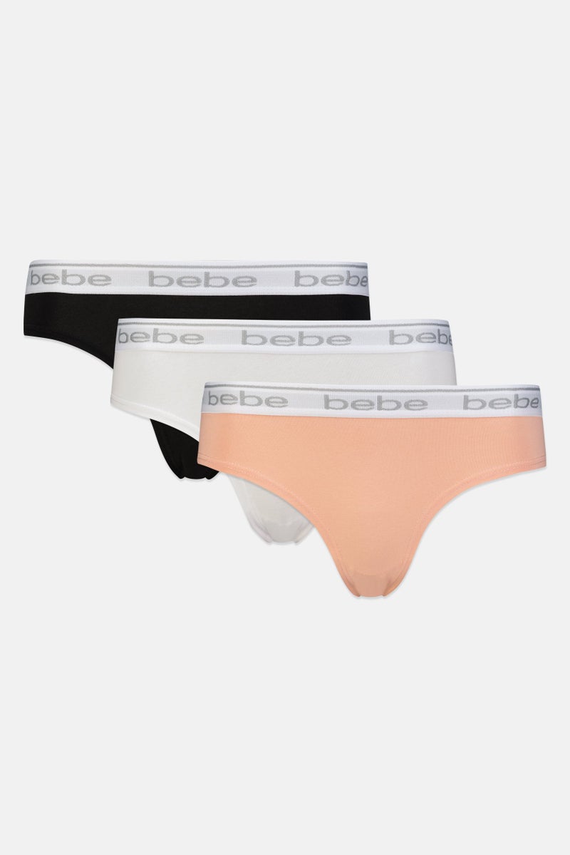 bebe Women 3 Pieces Brand Logo Cheeky Panties, Multicolor - Image 2