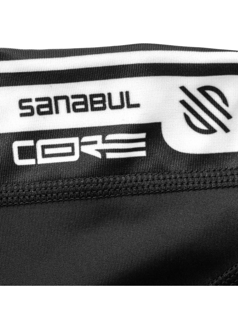 سنابول قميص واقي من الطفح الجلدي بأكمام طويلة من Sanabul Core لرياضة الجيو جيتسو MMA BJJ للمصارعة، أسود مع خطوط بيضاء، مقاس كبير جدًا  - Image 4