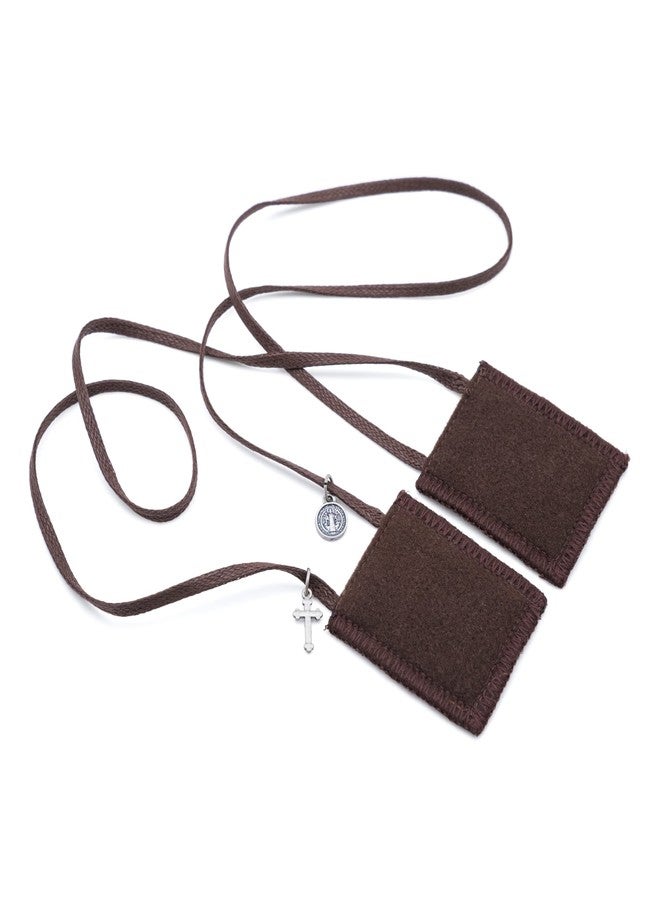 Intercession Best Brown St Carmel Wool Scapular (St Benedict Medal and Cross) - Image 3