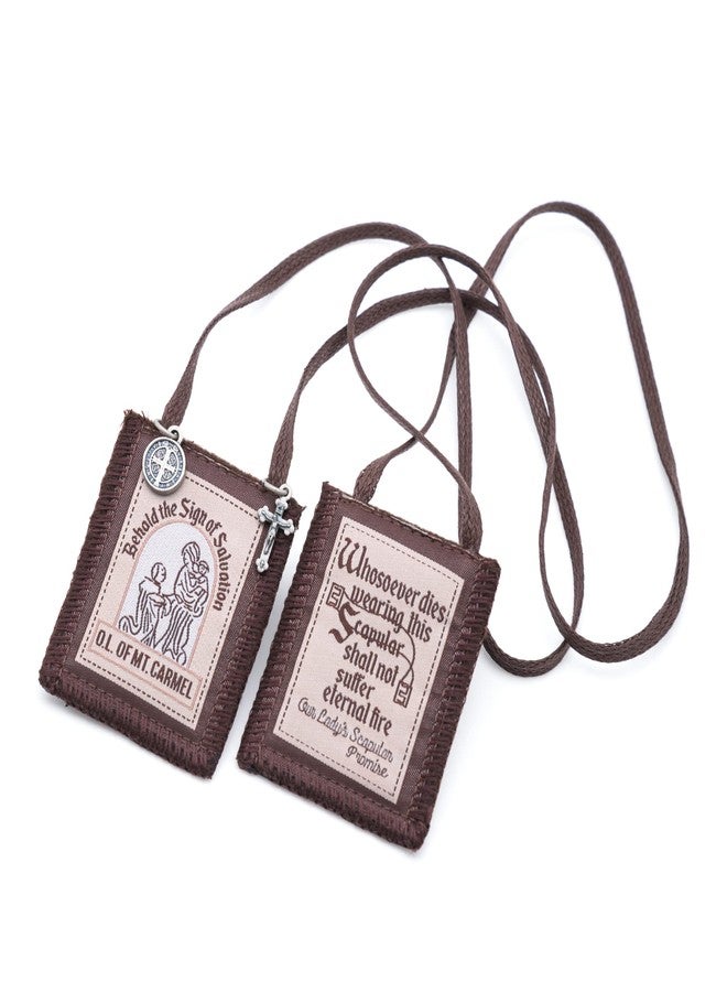 Intercession Best Brown St Carmel Wool Scapular (St Benedict Medal and Cross) - Image 1