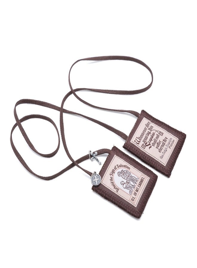Intercession Best Brown St Carmel Wool Scapular (St Benedict Medal and Cross) - Image 2
