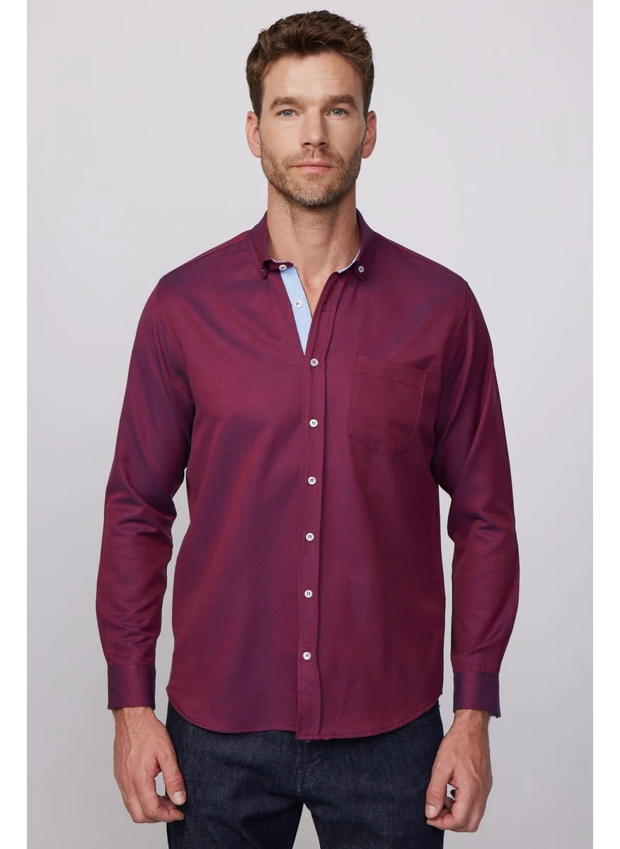 Tudors Classic Fit Cotton Easy Iron Oxford Plain Claret Red Men's Shirt