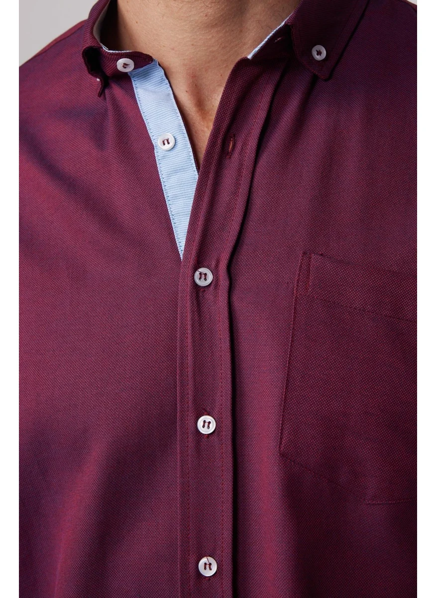 Tudors Classic Fit Cotton Easy Iron Oxford Plain Claret Red Men's Shirt