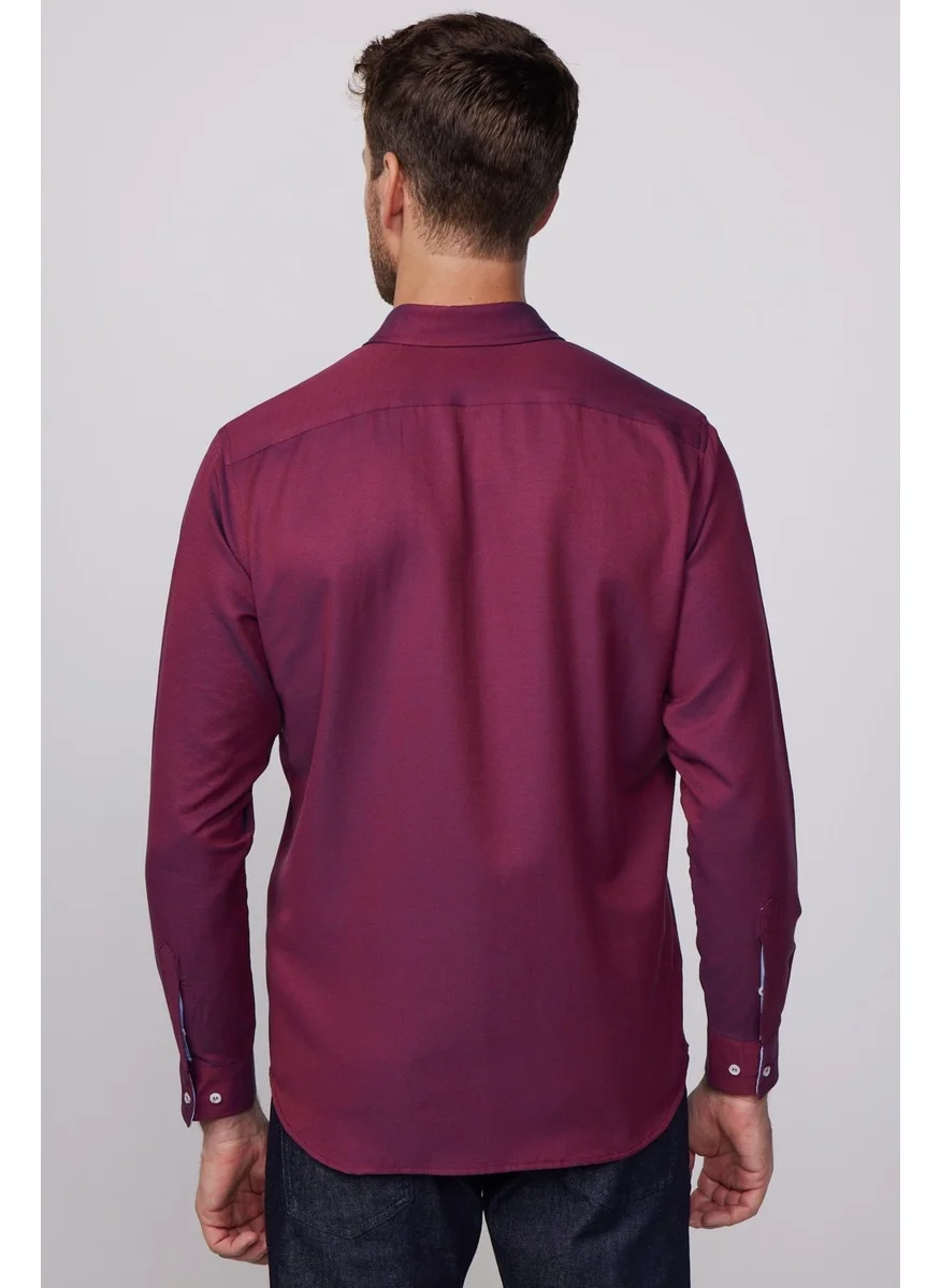 Tudors Classic Fit Cotton Easy Iron Oxford Plain Claret Red Men's Shirt