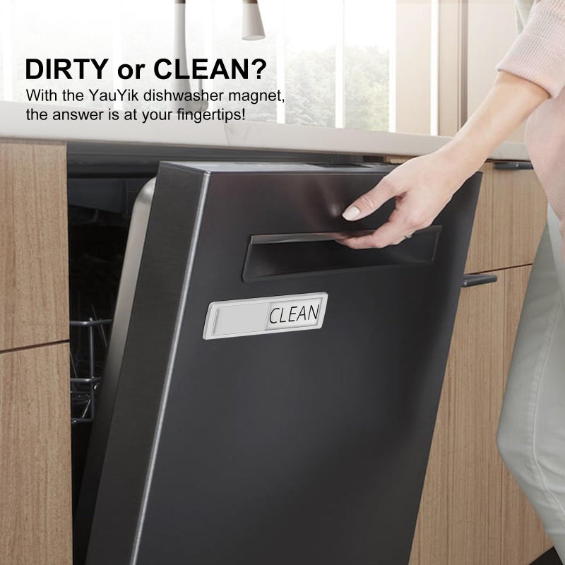 YauYik Dishwasher Magnet Clean Dirty Sign - Strong Magnet Clean/Dirty Sign for Dishwasher, Non-Scratch - With Optional Adhesive Stickers Kitchen Decor(Silver) - Image 2