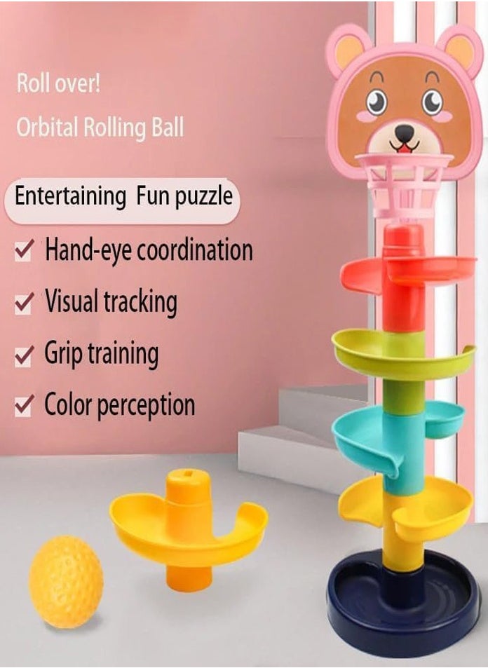 QiYiLe Rolling Ball Tracking Toy Set – Colorful Baby Toys Slide Track Tower | Early Educational Ball Drop Game for Toddlers | Plastic Swirling Tower with Rolling Balls – Stackable Activity Toy (Multi-Color)  - Image 2