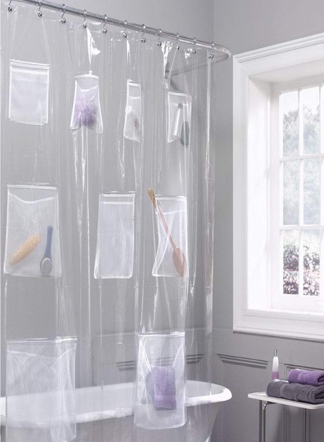 Mateda Waterproof Fabric Shower Curtain or Liner Bath Organizer with 9 Mesh Pockets (Clear) - Image 1