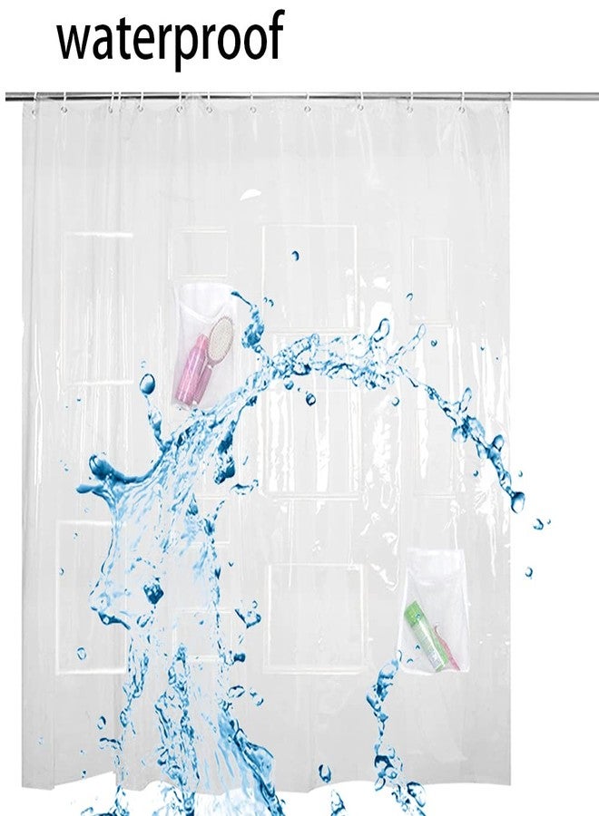 Mateda Waterproof Fabric Shower Curtain or Liner Bath Organizer with 9 Mesh Pockets (Clear) - Image 3