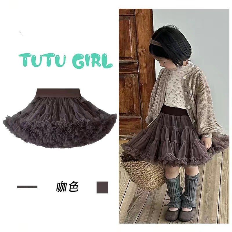 Girls Spring and Summer Internet Celebrant Tone Tutu Skirt Childrens Skirt Babys Tug Skirt Tutu Skirt Coffee (2.0 Gabon Edition) 