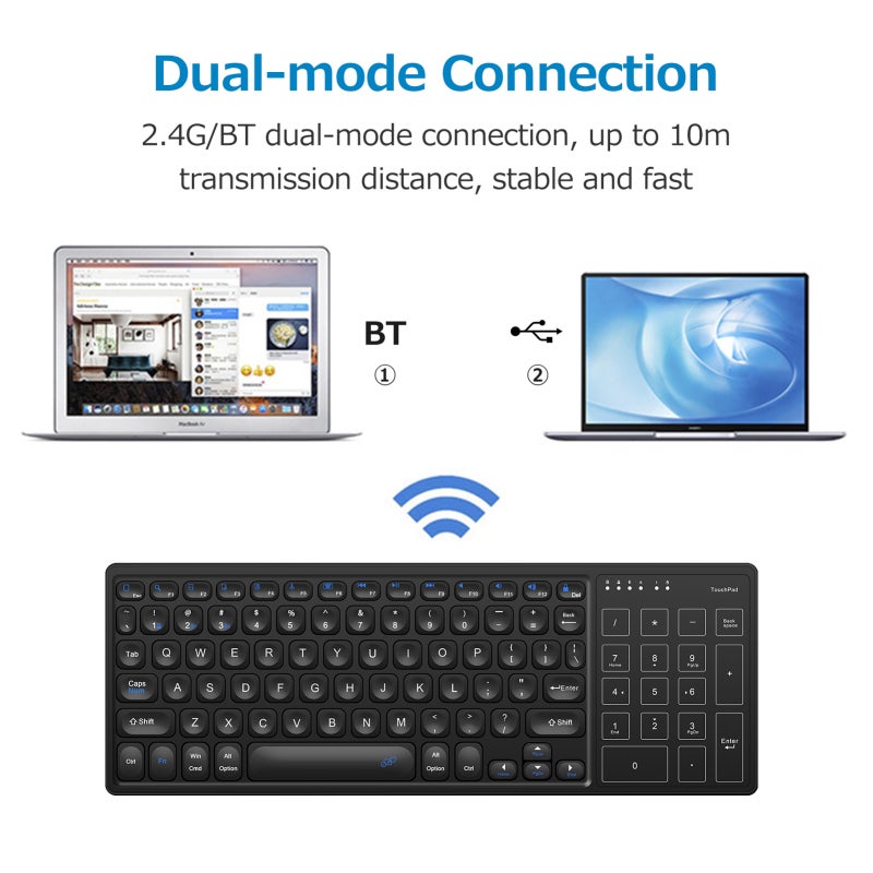 Wireless Keyboard: Black Slim Lightweight Design - 2.4G/Bt Dual-Mode Connection Up To 10M Transmission Distance, Large Touchpad With Multi-Gesture Control For Home Office Travel - Image 4