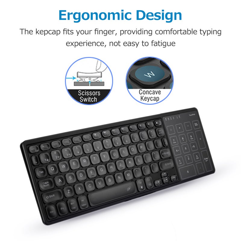 Wireless Keyboard: Black Slim Lightweight Design - 2.4G/Bt Dual-Mode Connection Up To 10M Transmission Distance, Large Touchpad With Multi-Gesture Control For Home Office Travel - Image 3