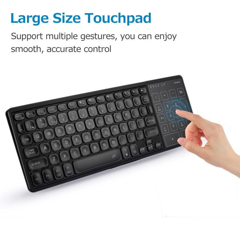 Wireless Keyboard: Black Slim Lightweight Design - 2.4G/Bt Dual-Mode Connection Up To 10M Transmission Distance, Large Touchpad With Multi-Gesture Control For Home Office Travel - Image 5