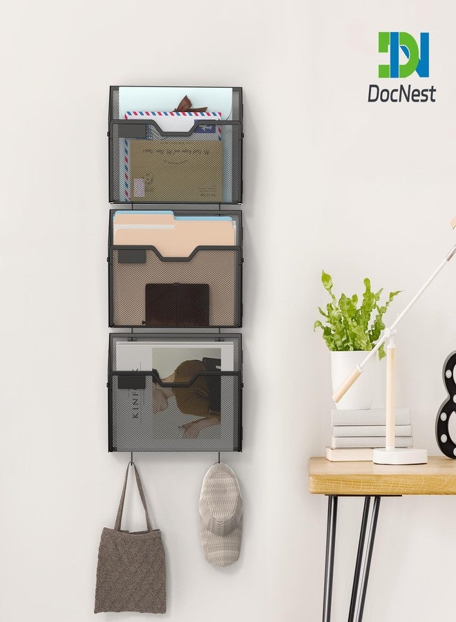 Docnest 3 Pack Hanging Wall File Holders, Mesh Wall Letter File Holder, Wall Mounted Mail Paper Document Folder Holder with Hooks for Office, Home, School, Black - Image 5
