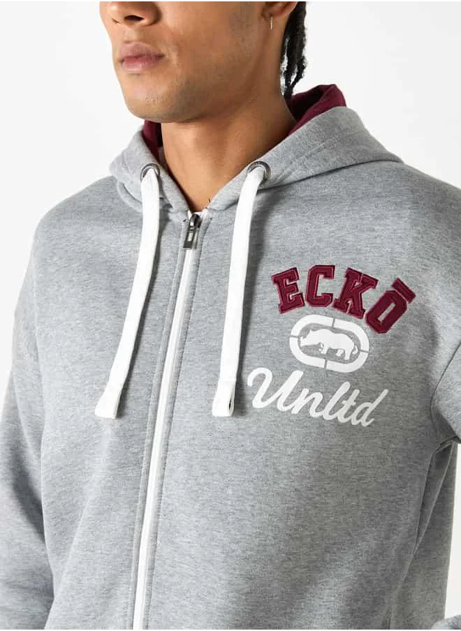 Ecko Unltd. Ecko Logo Print Zip Through Hoodie with Pockets