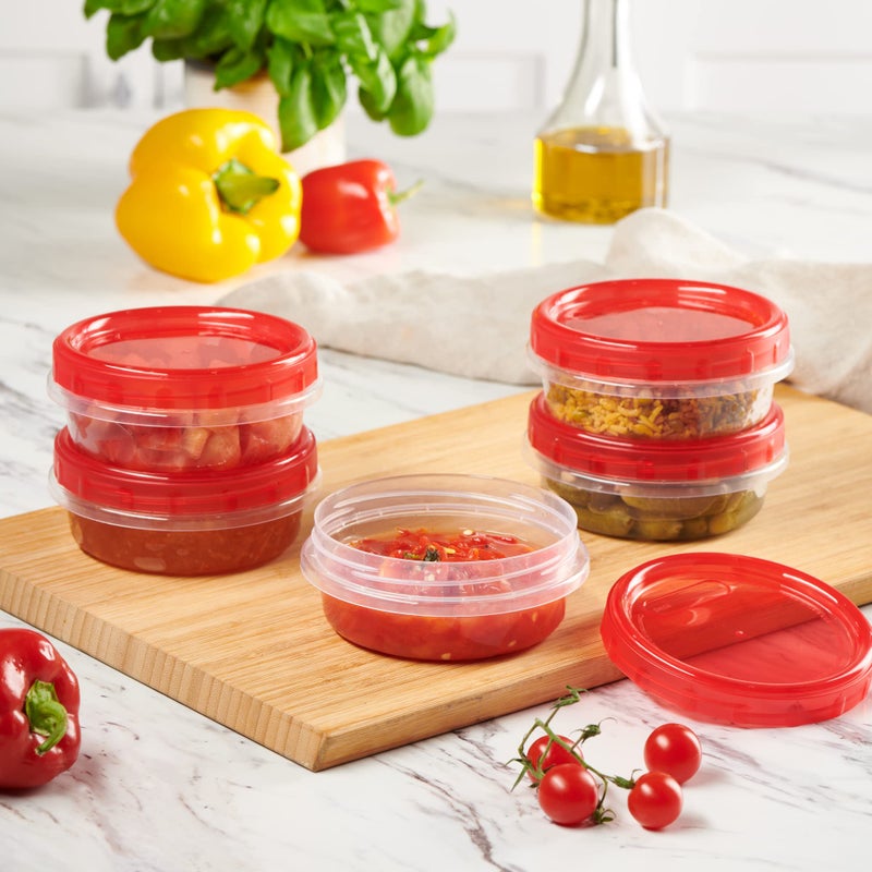 PLASTICPRO 6 Pack Twist Cap Food Storage Containers with Red Screw on Lid- 8 oz Reusable Meal Prep Containers - Freezer and Microwave Safe Red Plastic Food Storage - Image 2