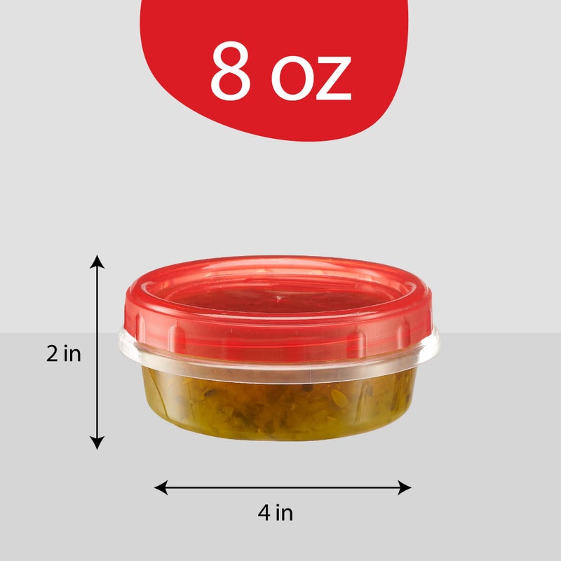 PLASTICPRO 6 Pack Twist Cap Food Storage Containers with Red Screw on Lid- 8 oz Reusable Meal Prep Containers - Freezer and Microwave Safe Red Plastic Food Storage - Image 4