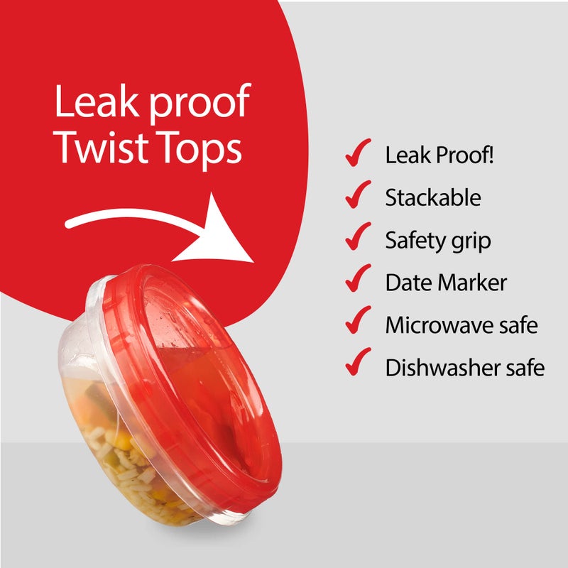 PLASTICPRO 6 Pack Twist Cap Food Storage Containers with Red Screw on Lid- 8 oz Reusable Meal Prep Containers - Freezer and Microwave Safe Red Plastic Food Storage - Image 5