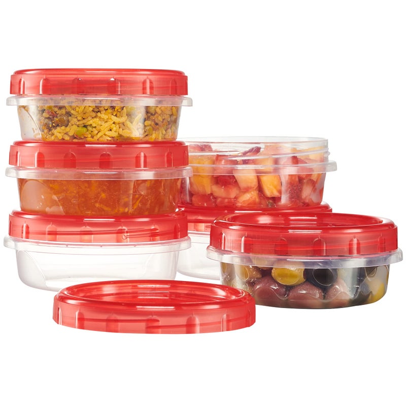 PLASTICPRO 6 Pack Twist Cap Food Storage Containers with Red Screw on Lid- 8 oz Reusable Meal Prep Containers - Freezer and Microwave Safe Red Plastic Food Storage - Image 1