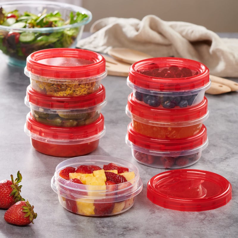 PLASTICPRO 6 Pack Twist Cap Food Storage Containers with Red Screw on Lid- 8 oz Reusable Meal Prep Containers - Freezer and Microwave Safe Red Plastic Food Storage - Image 3