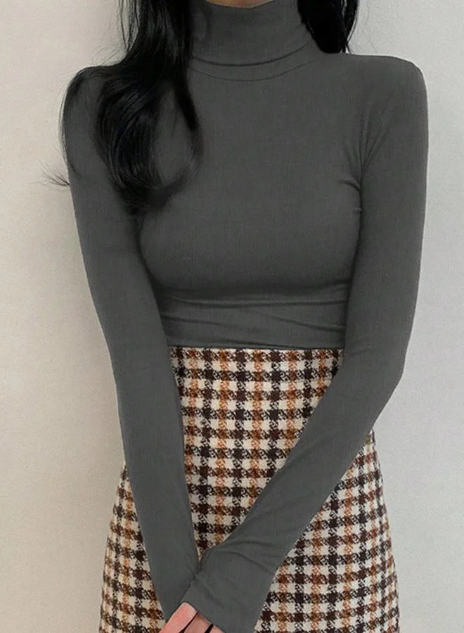 Take Two Grey Long Sleeve High-Neck Top