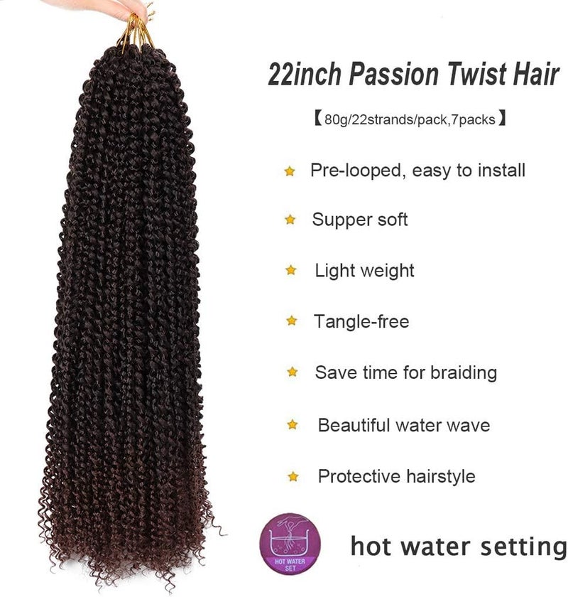 Dorsanee 7 Packs Passion Twist Hair 22 Inch Water Wave Synthetic Braids for Passion Twist Crochet Braiding Hair Goddess Locs Long Bohemian Curl Hair Extensions (22Strands/Pack, T33#) - Image 2