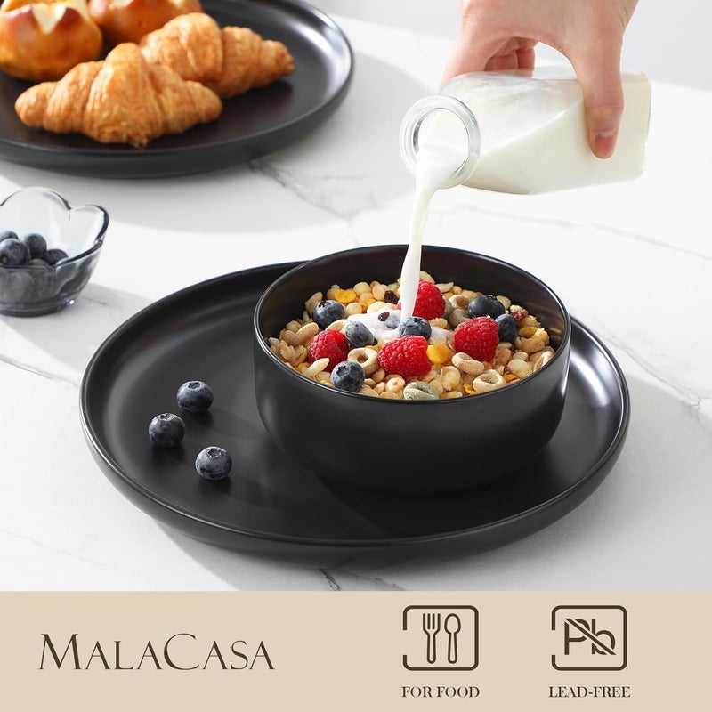 MALACASA Plates and Bowls Sets 12 Pieces Porcelain Dinnerware Set for 4 Kitchen Dinner Ware Set Ceramic Dishware Dishes Microwave and Dishwasher Safe Black Series LUNA - Image 3