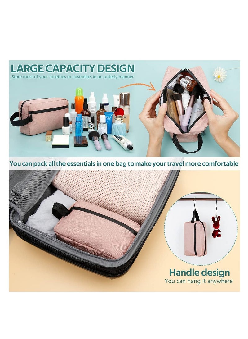 KASTWAVE Travel Toiletry Bag, Water-resistant Shaving Bag for Toiletries Accessories, Foldable Storage Bags with Divider and Handle for Cosmetics Toiletries Brushes Tools for Women and Men(Pink) - Image 3