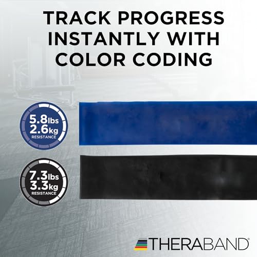 TheraBand ثيرا باند بروفيشنال أحزمة مقاومة من اللاتكس للجزء العلوي والسفلي والجذع، للتمارين الرياضية، العلاج الطبيعي، بيلاتس السفلي، التمارين المنزلية، وإعادة التأهيل، أزرق وأسود، مجموعة متقدمة - Image 2