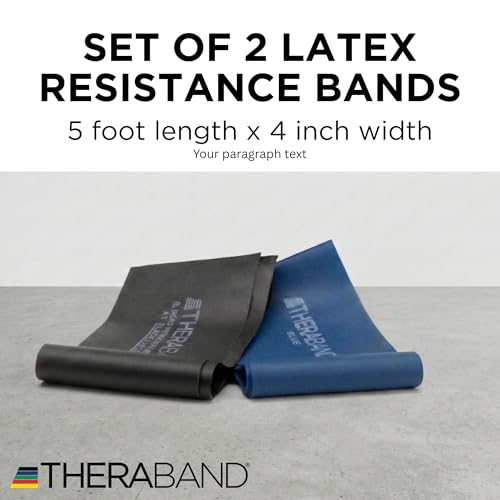 TheraBand ثيرا باند بروفيشنال أحزمة مقاومة من اللاتكس للجزء العلوي والسفلي والجذع، للتمارين الرياضية، العلاج الطبيعي، بيلاتس السفلي، التمارين المنزلية، وإعادة التأهيل، أزرق وأسود، مجموعة متقدمة - Image 3