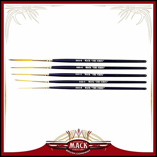 Mack Brush Set of 5 Size 0-6 Series 444 The Virus Scrolling Script Pinstriping Brush with Specially Blended Golden Taklon - Image 1