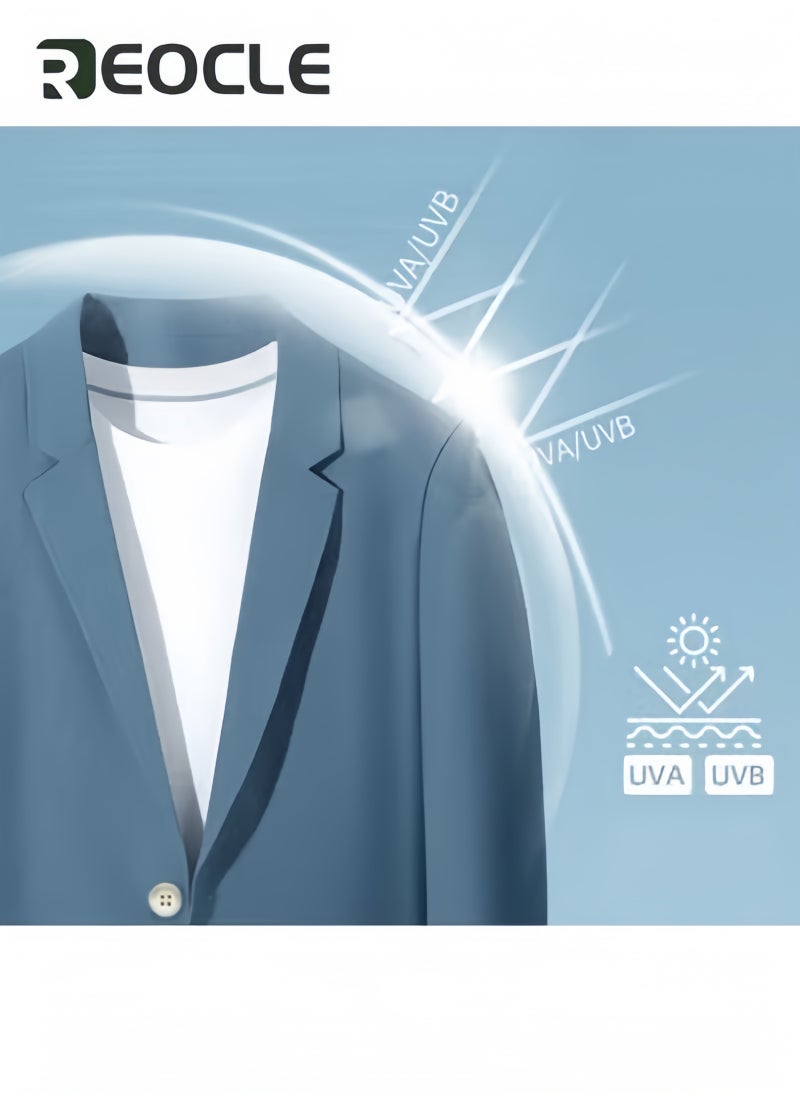 REOCLE Men's Blazer Lightweight Suit Jacket Korean Style Men's Business Single-Breasted Sun Protection Suit 2 Button Blazer Sport Coat White  - Image 4
