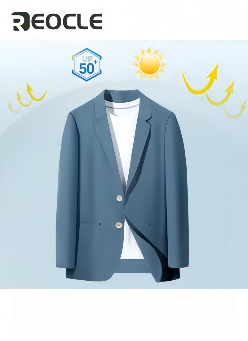 REOCLE Men's Blazer Lightweight Suit Jacket Korean Style Men's Business Single-Breasted Sun Protection Suit 2 Button Blazer Sport Coat White  - Image 3