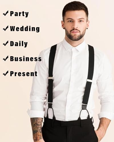 Kajeer Mens Adjustable Button End Suspenders - Y-Back Elastic Tuxedo Suspenders with Heavy Duty Leather Buttons End (Wine red) - Image 5