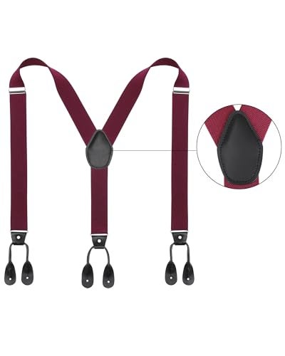Kajeer Mens Adjustable Button End Suspenders - Y-Back Elastic Tuxedo Suspenders with Heavy Duty Leather Buttons End (Wine red) - Image 2