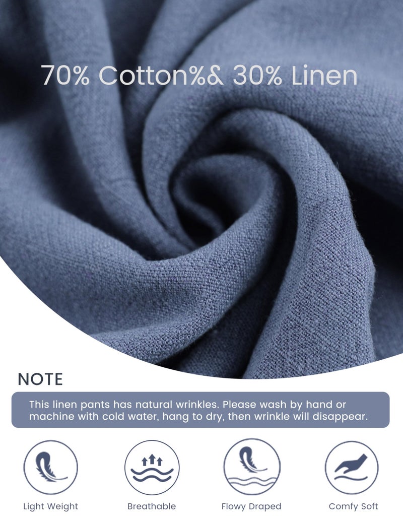 Hooever Women's Cotton Linen Culottes Pants Elastic Waist Wide Leg Palazzo Trousers Capri Pant (Blue-M) - Image 5