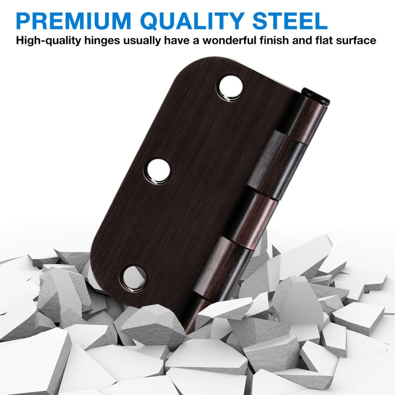 KIW Door Hinge 3 1/2 "" 12 Pack Rounded Door Hinges Oil Rubbed Bronze 3.5 "" X 3.5 Inch Hinges For Doors Interior 5/8 "" Radius Corners Residential Heavy Duty Steel Reversible Removable Pin Hinge Factory Shop - Image 4