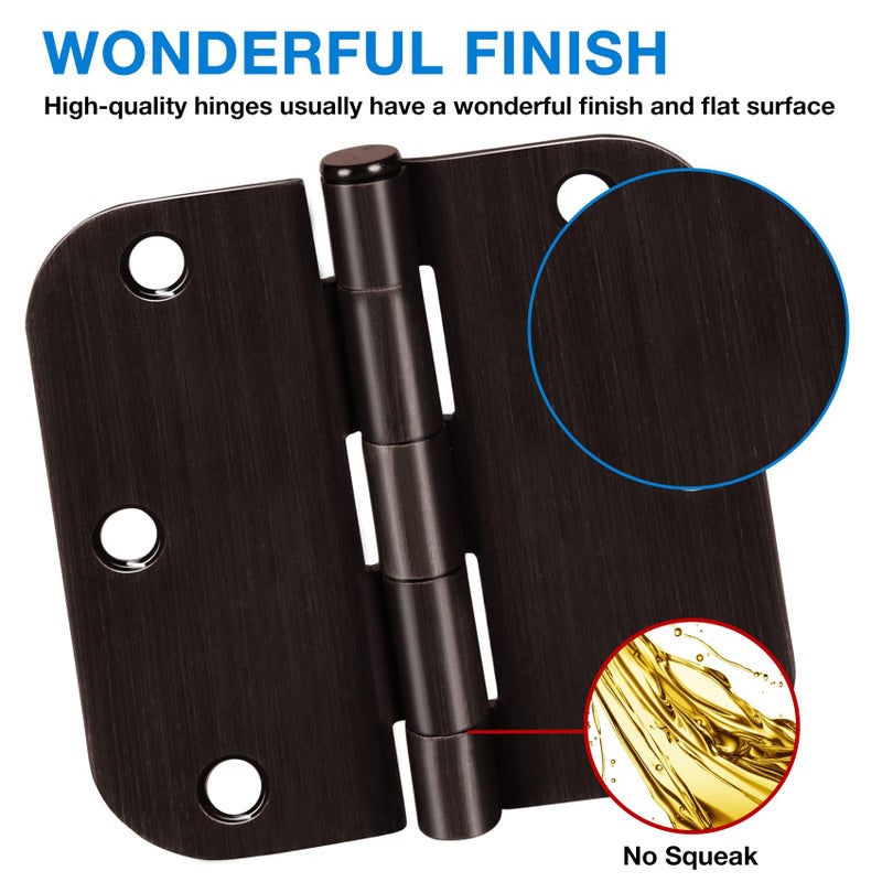 KIW Door Hinge 3 1/2 "" 12 Pack Rounded Door Hinges Oil Rubbed Bronze 3.5 "" X 3.5 Inch Hinges For Doors Interior 5/8 "" Radius Corners Residential Heavy Duty Steel Reversible Removable Pin Hinge Factory Shop - Image 3