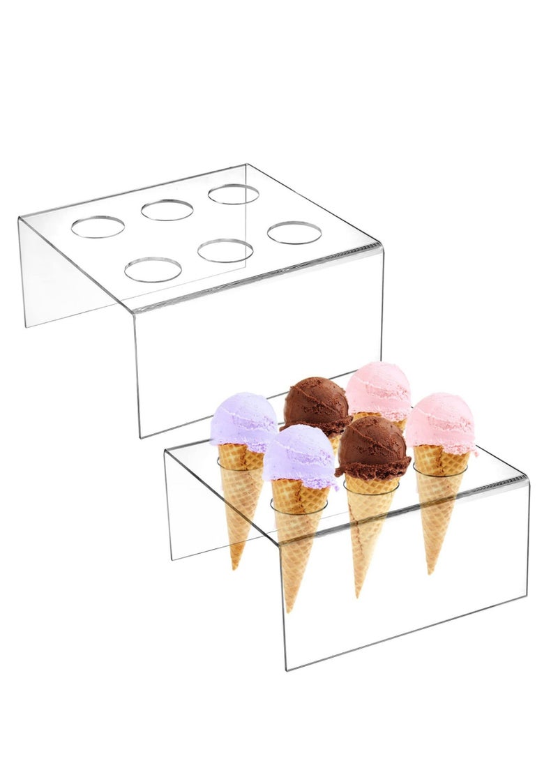 Captaintech 6 Holes Ice Cream Cone Holder Stand,Clear Acrylic Cupcake Stand,Acrylic Cone Holder for Wedding, Baby Shower, Birthday Party, Anniversary - Image 1