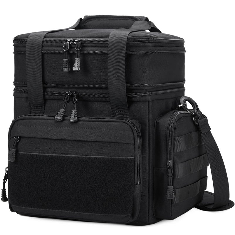 Gafetrey Large Tactical Lunch Box for Men Insulated Lunch Bag Adult Thermal Lunchbox Leakproof Waterproof Cooler Bag Dual Compartment Lunch tote Large Lunch Pail for Office Camping Black 24L