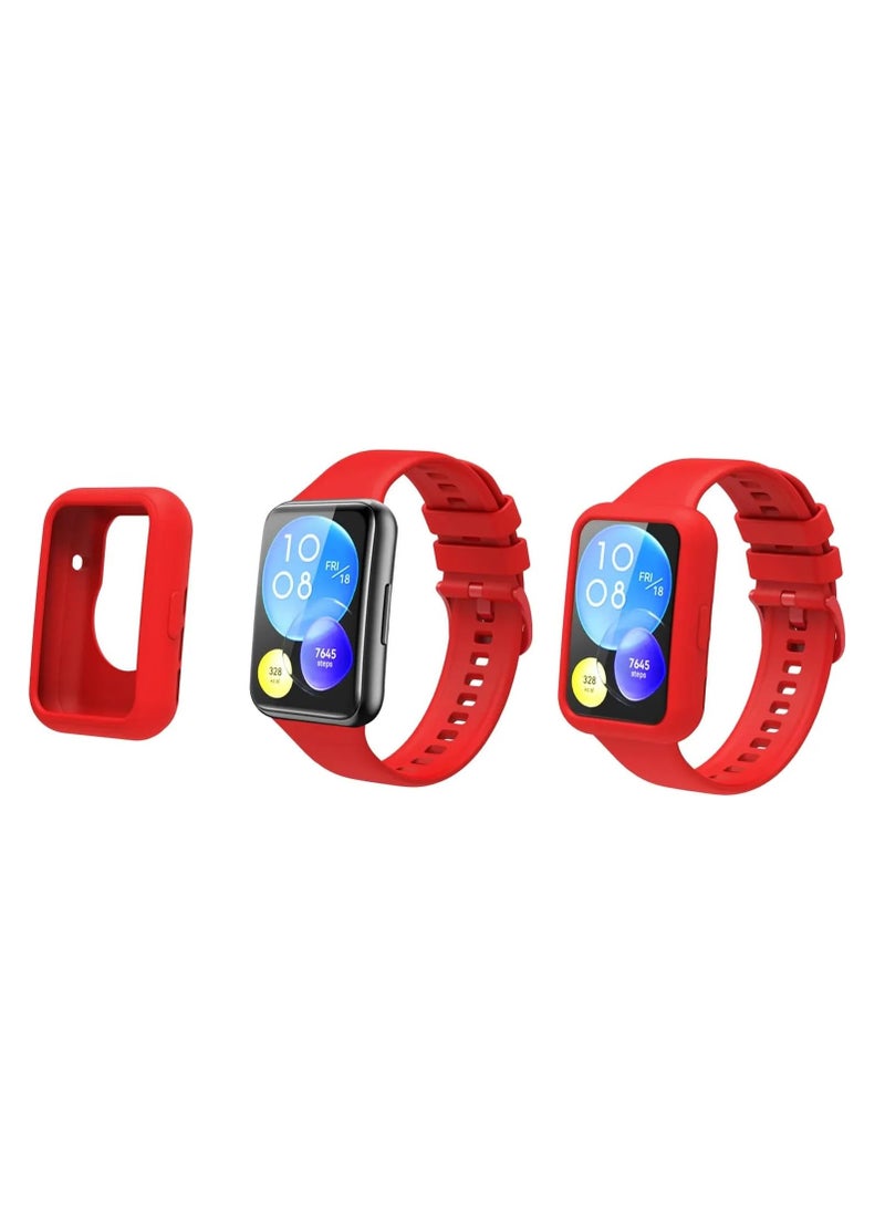 Protective Cover Silicone Case Protector Bumper Compatible for Huawei Watch Fit (Red) - Image 2