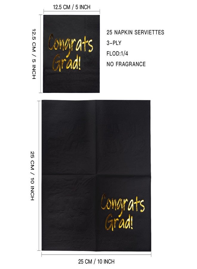 WRAPAHOLIC 25Pcs Graduation Cocktail Napkins - 3-Ply Black Gold Foil Congrats Grad Disposable Paper Napkins for Graduation Party Tableware Party Supplies - 5 x 5 In - Image 2