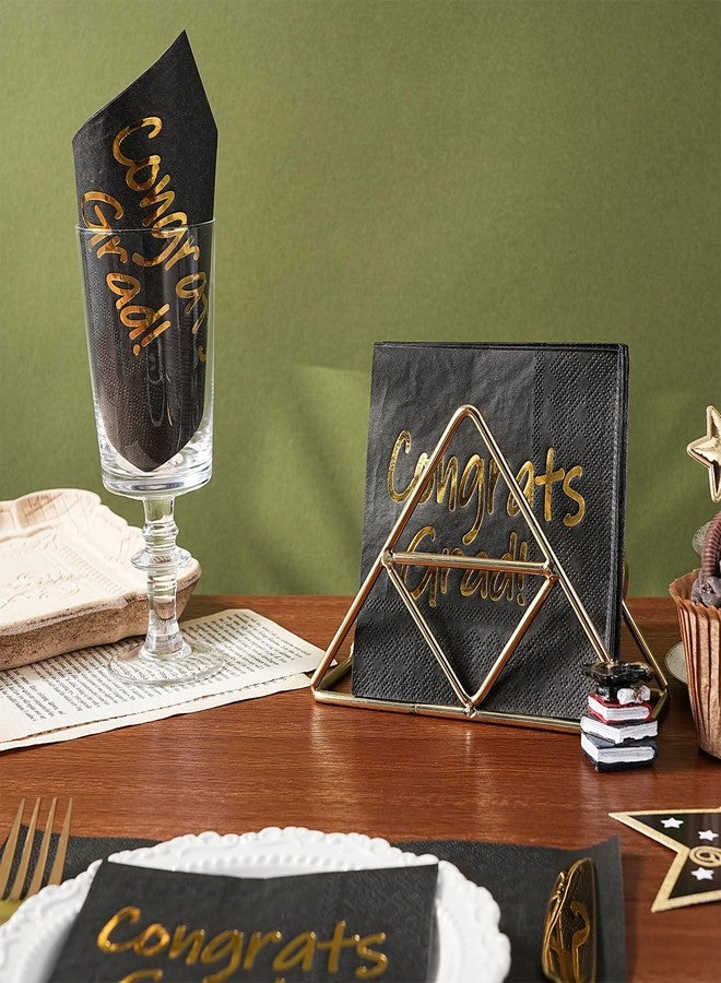 WRAPAHOLIC 25Pcs Graduation Cocktail Napkins - 3-Ply Black Gold Foil Congrats Grad Disposable Paper Napkins for Graduation Party Tableware Party Supplies - 5 x 5 In - Image 4