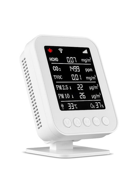 Indoor Air Quality Monitor Tuya App WiFi Formaldehyde Detector CO2 PM2.5 PM10 TVOC Tester Type-C Rechargeable Household Professional Temperature Humidity Measurement Infrared Sensor