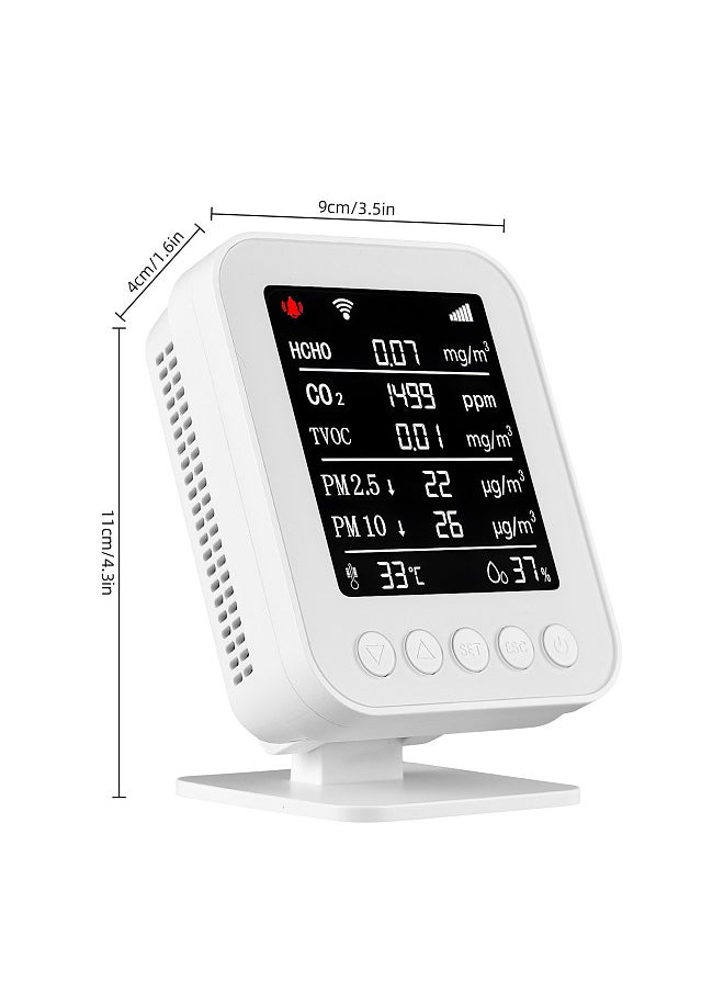 Indoor Air Quality Monitor Tuya App WiFi Formaldehyde Detector CO2 PM2.5 PM10 TVOC Tester Type-C Rechargeable Household Professional Temperature Humidity Measurement Infrared Sensor