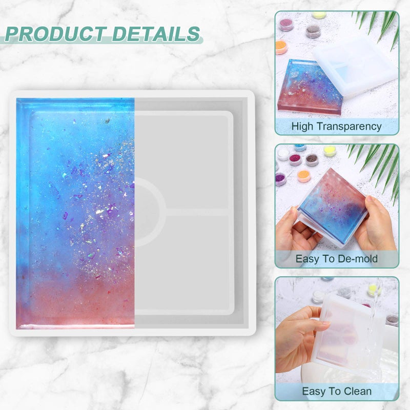 Aunocy 8Pcs Coaster Molds for Resin Casting, Including 4 Square and 4 Hexagon Epoxy Silicone Molds, Great for Making Coasters - Image 4