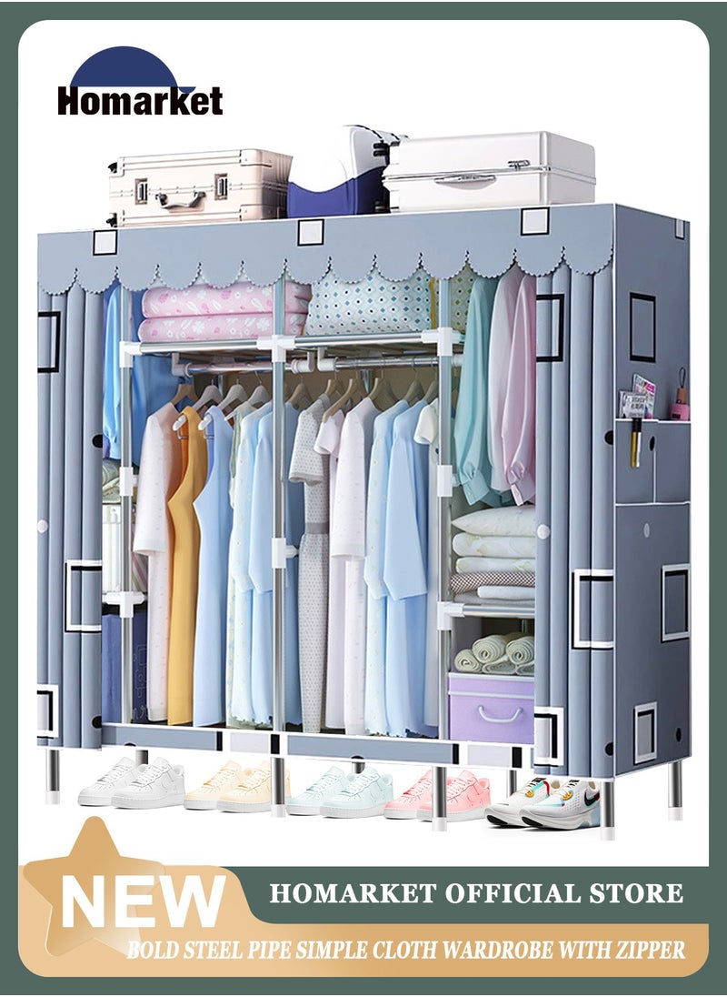 HomarKet - Portable Closet, 79.1 Inch/201cm Wardrobe Closet for Hanging Clothes with 4 Hanging Rods, 25mm Steel Tube Clothes Storage Organizer for Extra Sturdy, Quick and Easy to Assembly, Gray Cover - Image 1